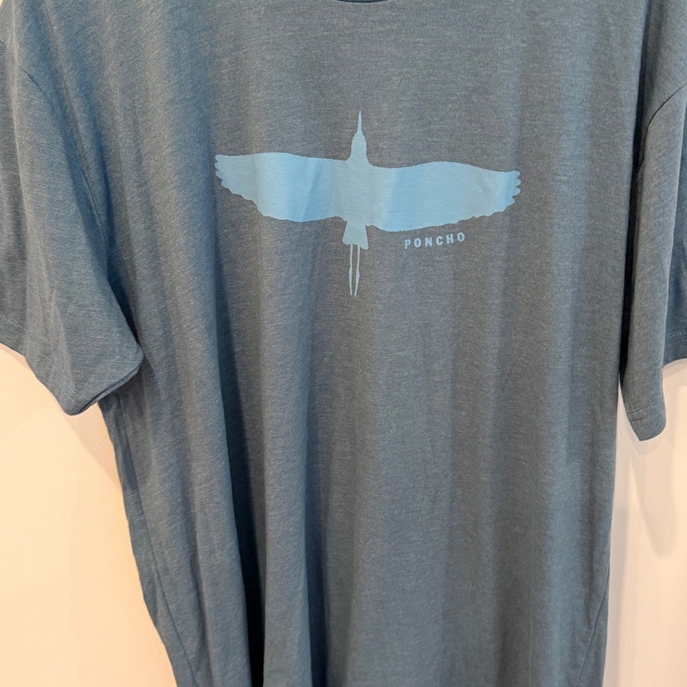 Poncho Outdoors Mens XL Blue Gray Crane Graphic Short Sleeve T-Shirt NWOT